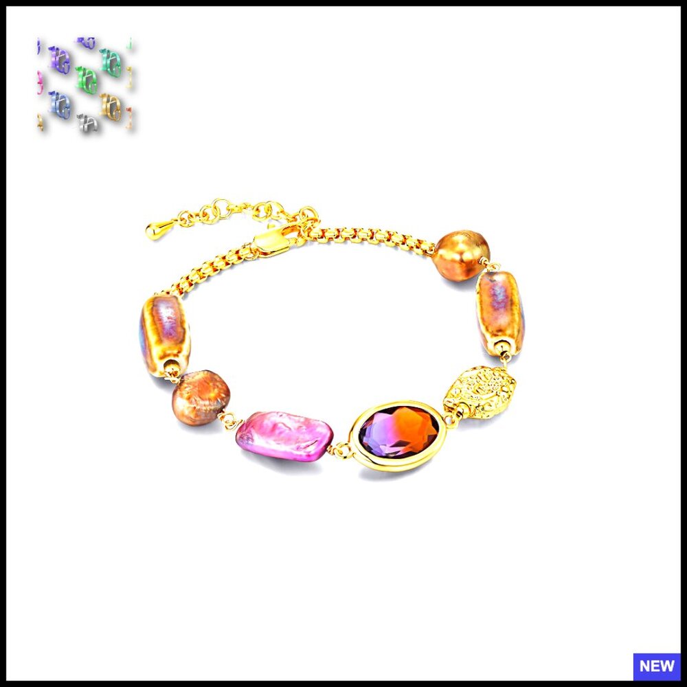 Adjustable Statement Bracelet With Gemstones, Boh… - image 1